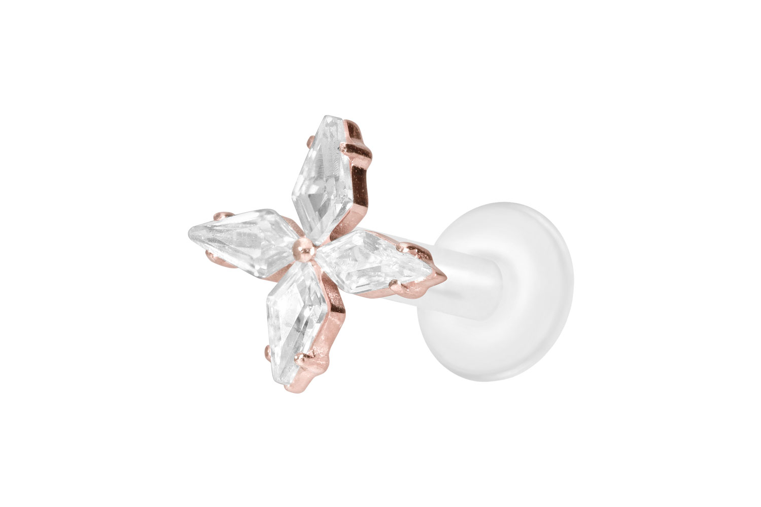 PTFE Labret Piercing mit Innengewinde + Titan-Aufsatz KRISTALLSTERN
